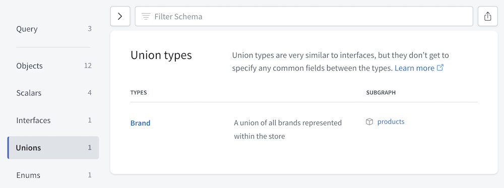 Schema page list of type definitions in Studio